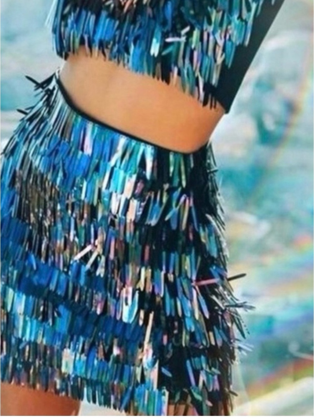 House of Harlow 1960 Iridescent Blue Sequin Fringe Mini Skirt